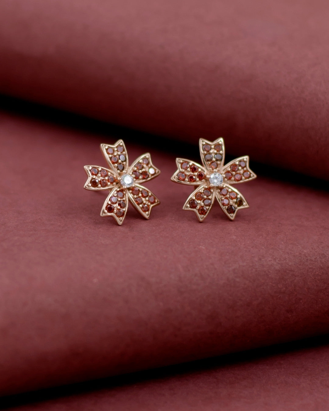 Silver Amber Bloom Stud Earrings