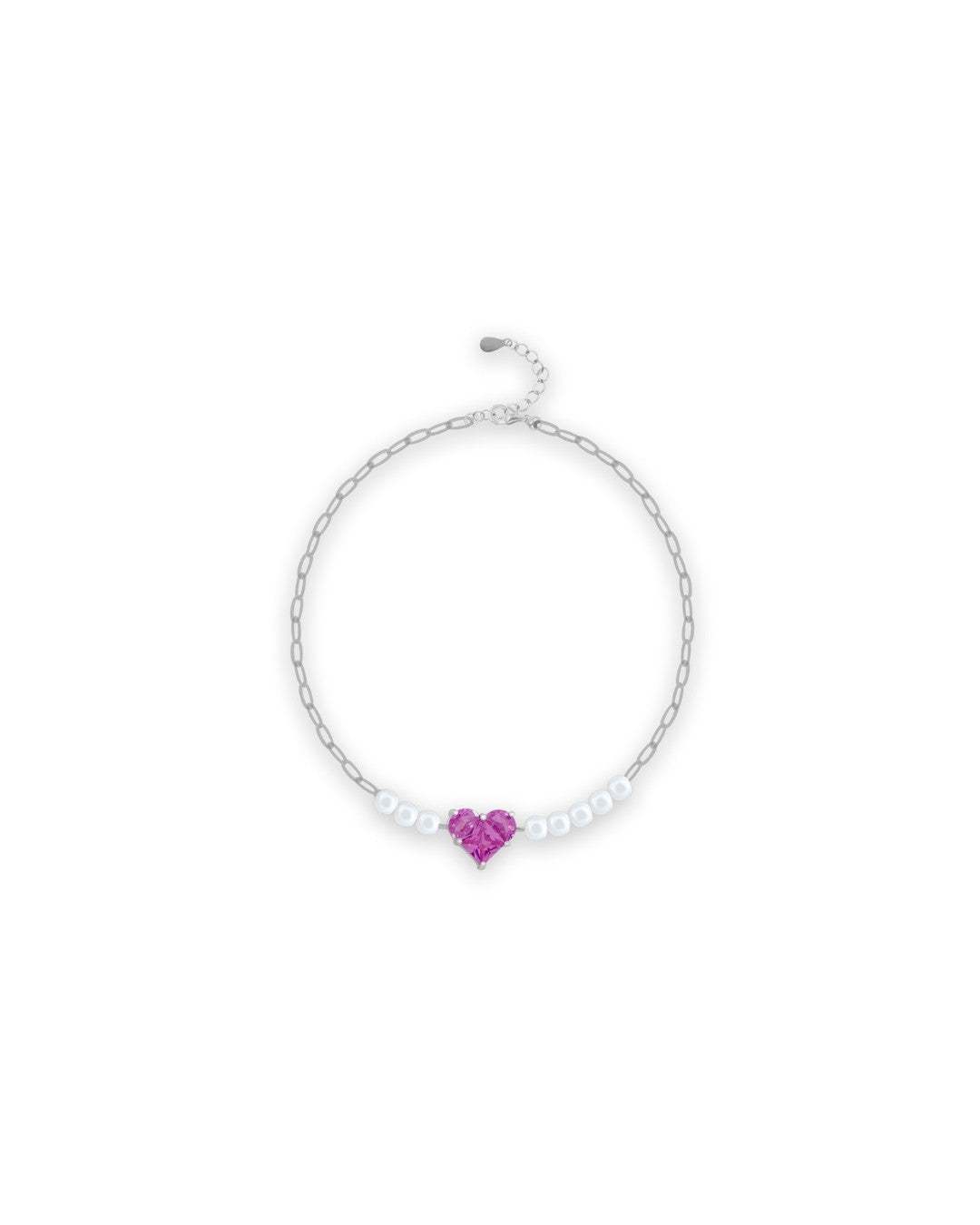 Silver Amour Pearl Heart Choker Bracelet