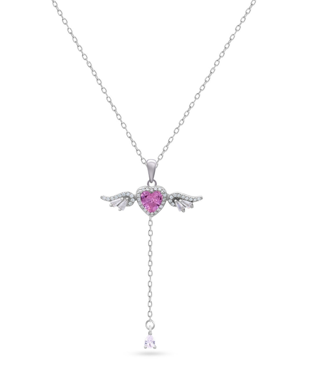Silver Angel Heart Wing Pendant Necklace