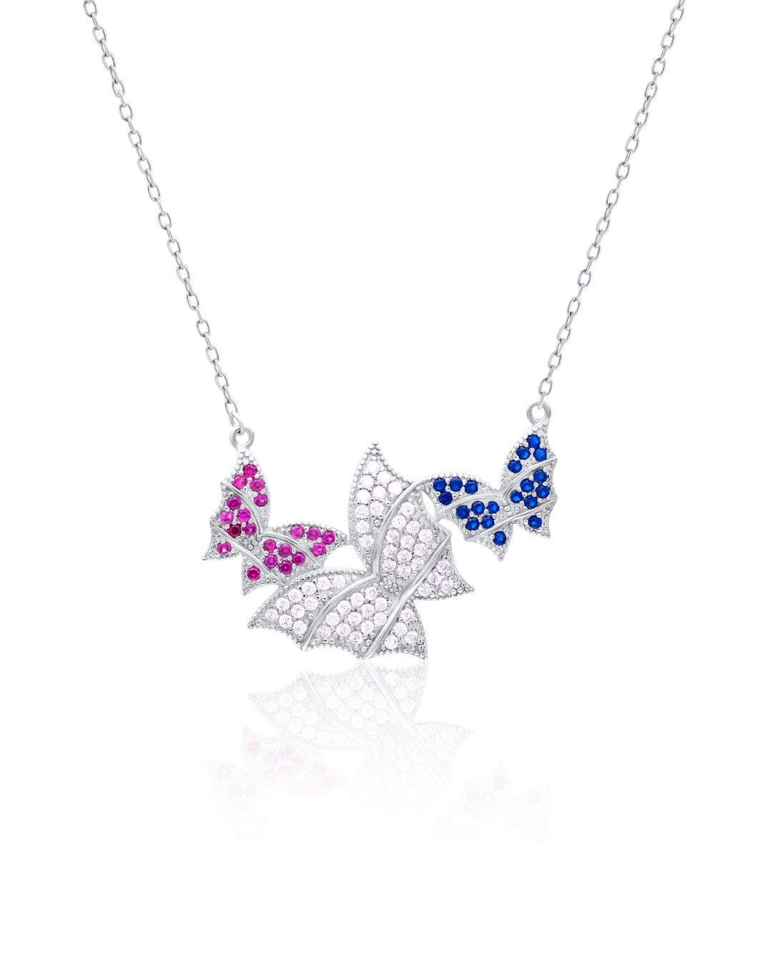 Silver Aurora Trio Butterfly Pendant Necklace