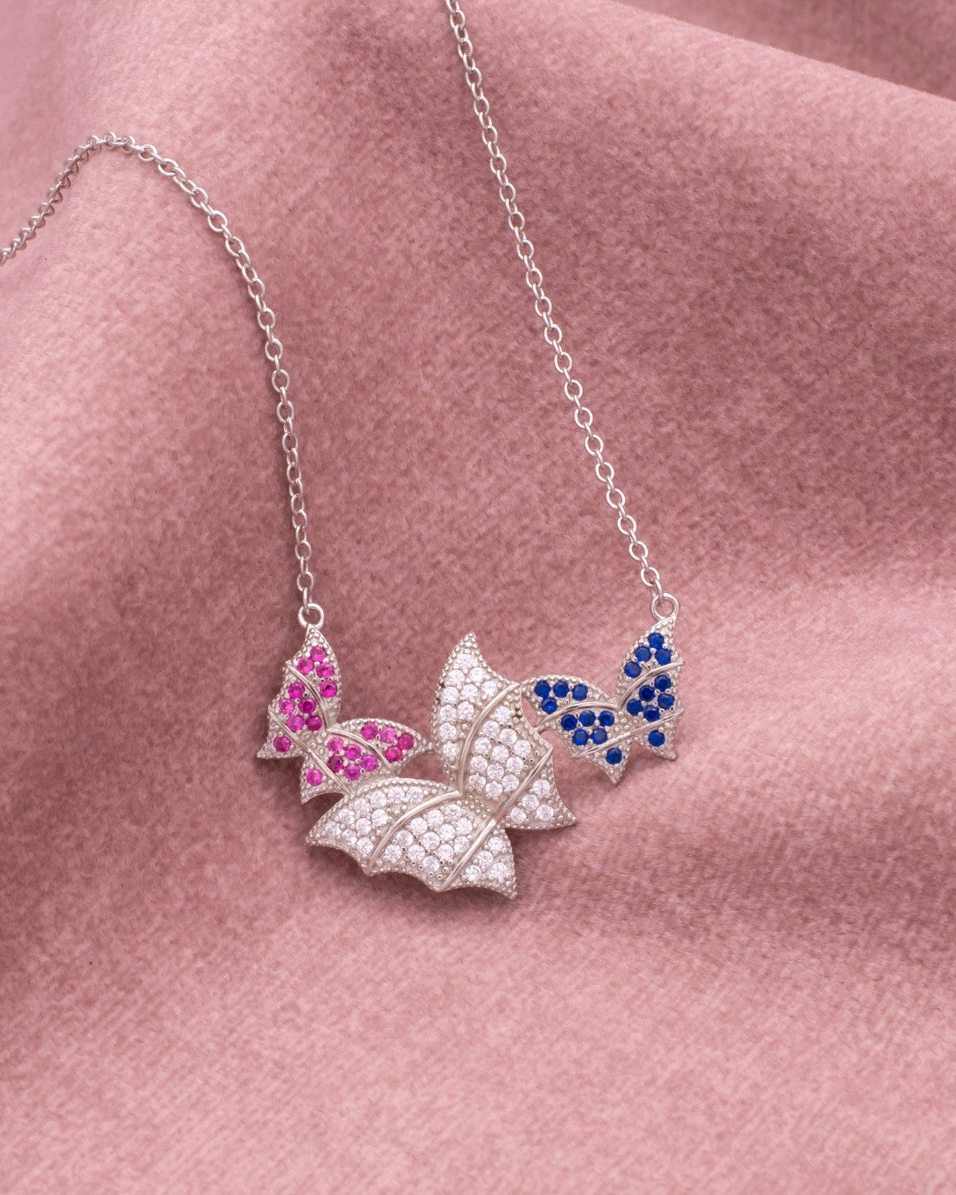 Silver Aurora Trio Butterfly Pendant Necklace