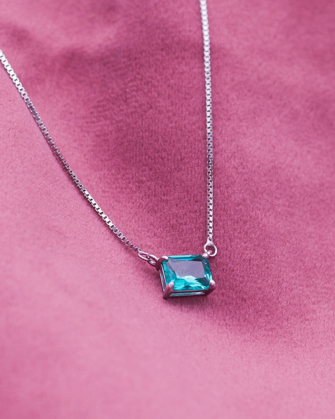 Silver Azure Glow Solitaire Pendant Necklace