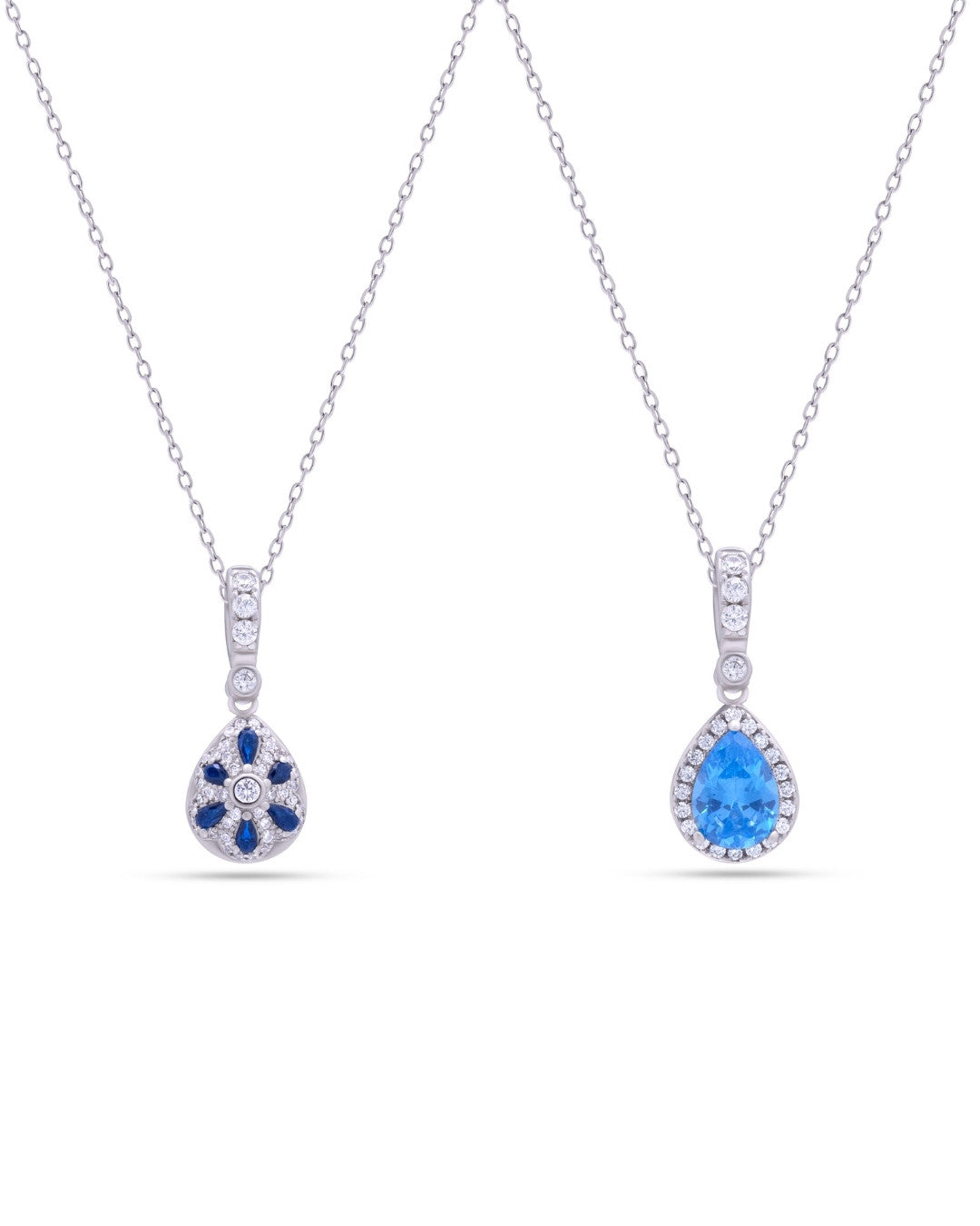 Silver Azure Glow Teardrop Pendant Necklace