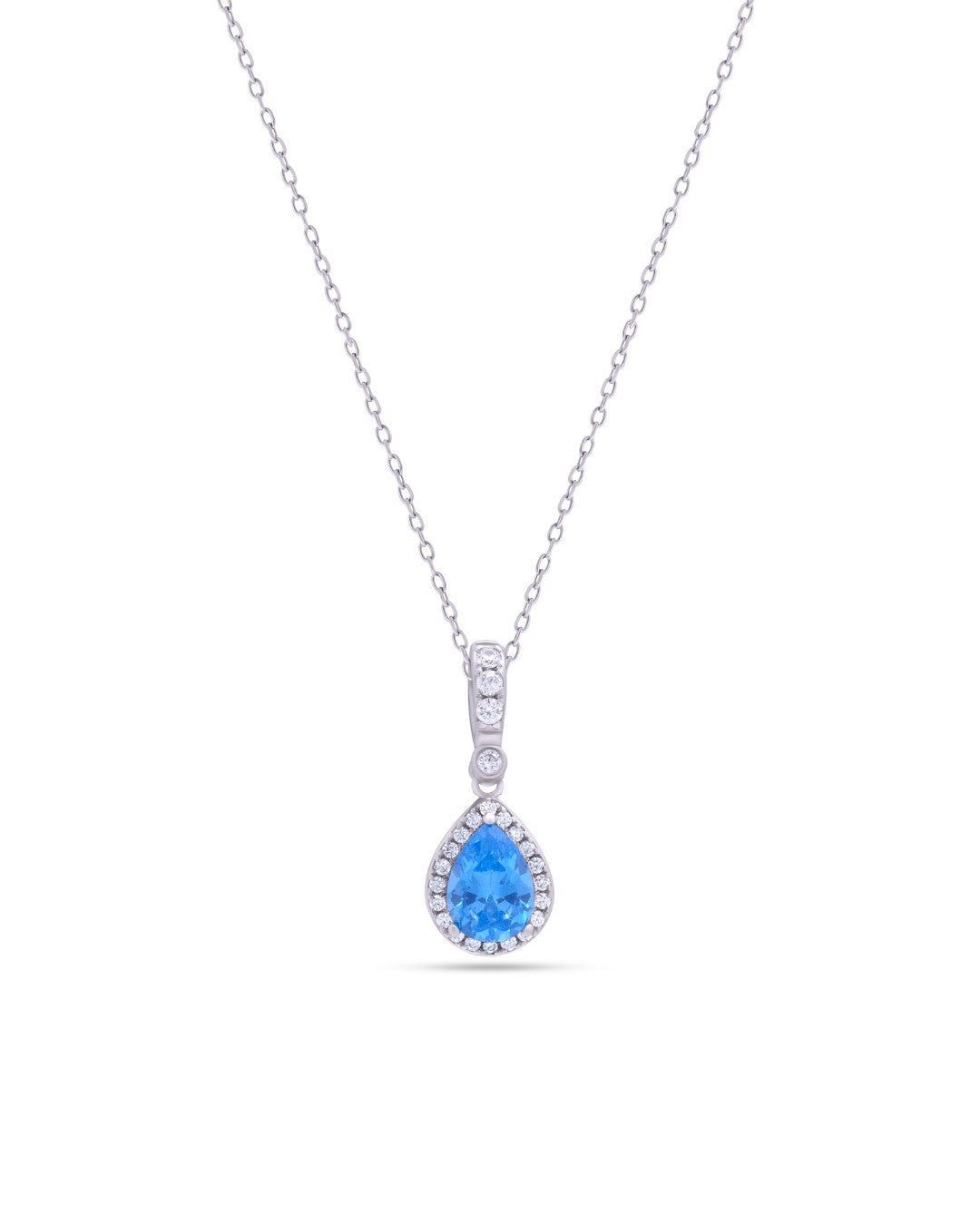 Silver Azure Glow Teardrop Pendant Necklace