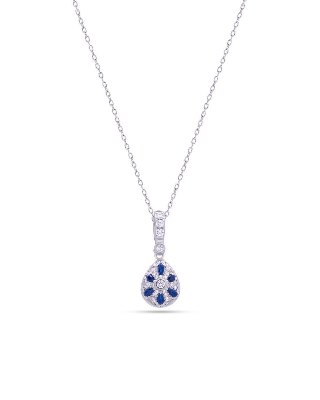 Silver Azure Glow Teardrop Pendant Necklace