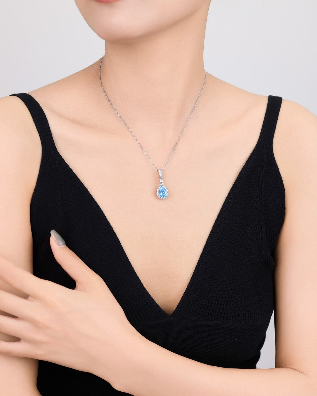 Silver Azure Glow Teardrop Pendant Necklace