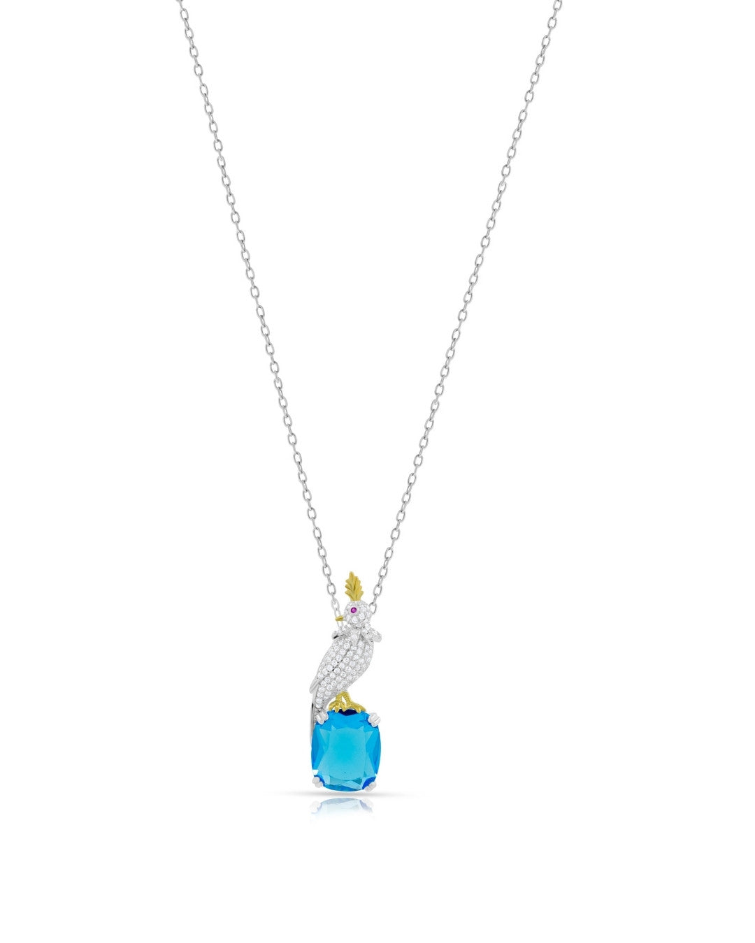 Silver Azure Majesty Parrot Pendant Necklace