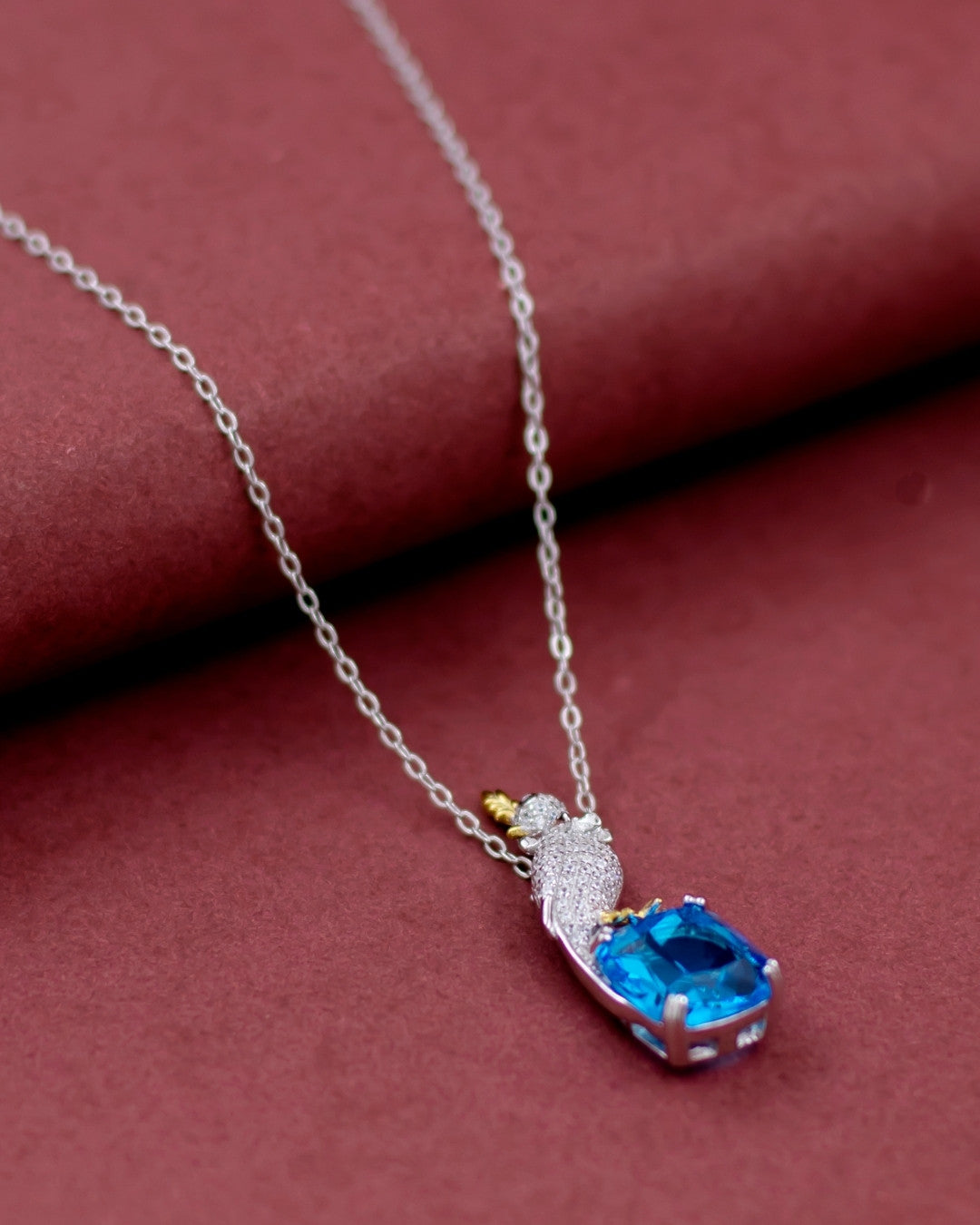 Silver Azure Majesty Parrot Pendant Necklace