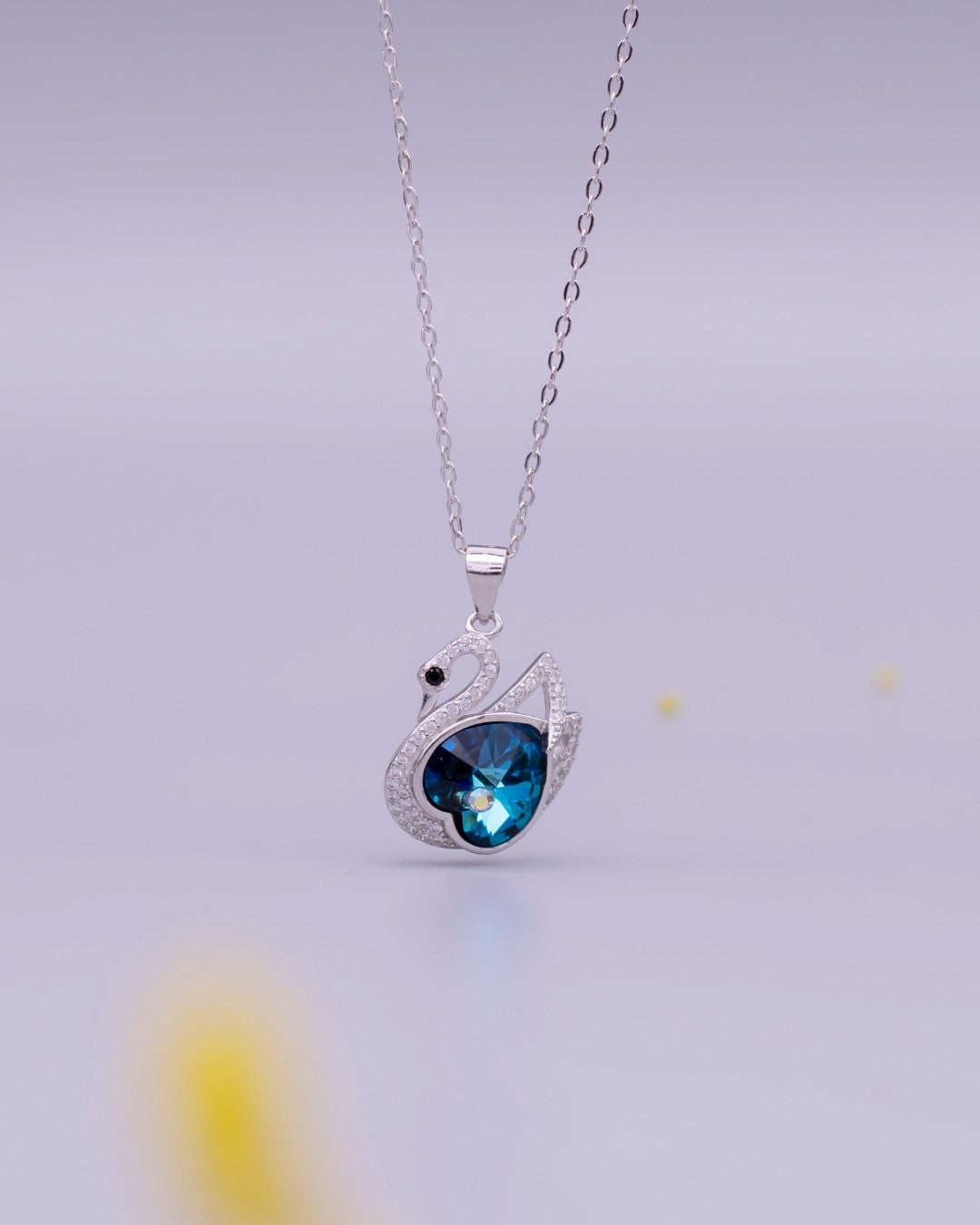 Silver Azure Swan Pendant Necklace
