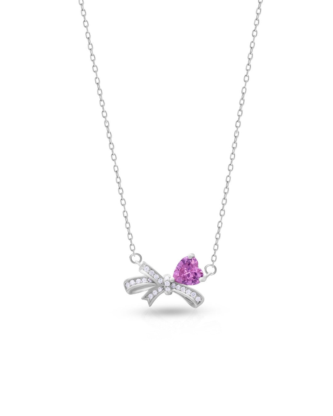Silver Blissful Bow Heart Pendant Necklace