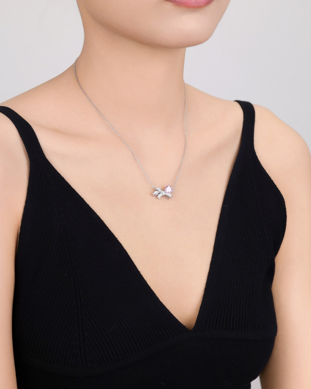 Silver Blissful Bow Heart Pendant Necklace