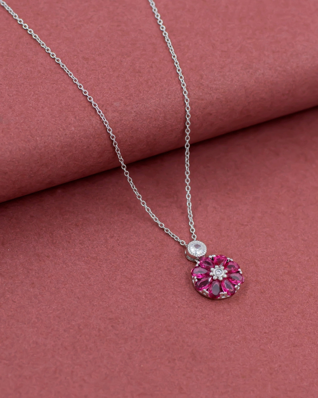 Silver Blooming Radiance Floral Pendant Necklace