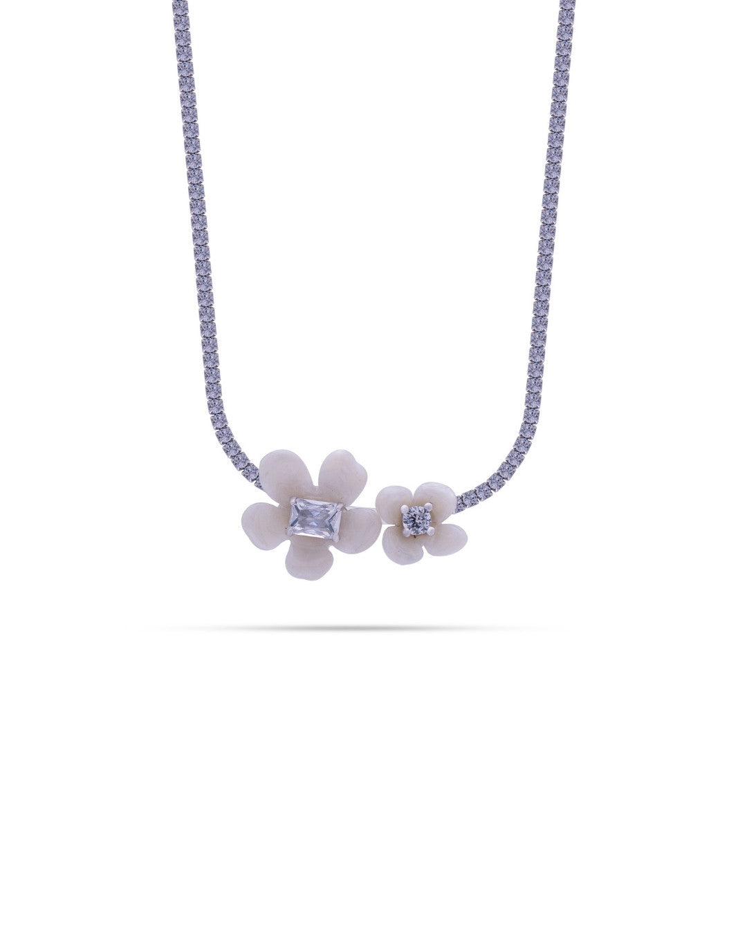 Silver Blossom Charm Floral Pendant Necklace