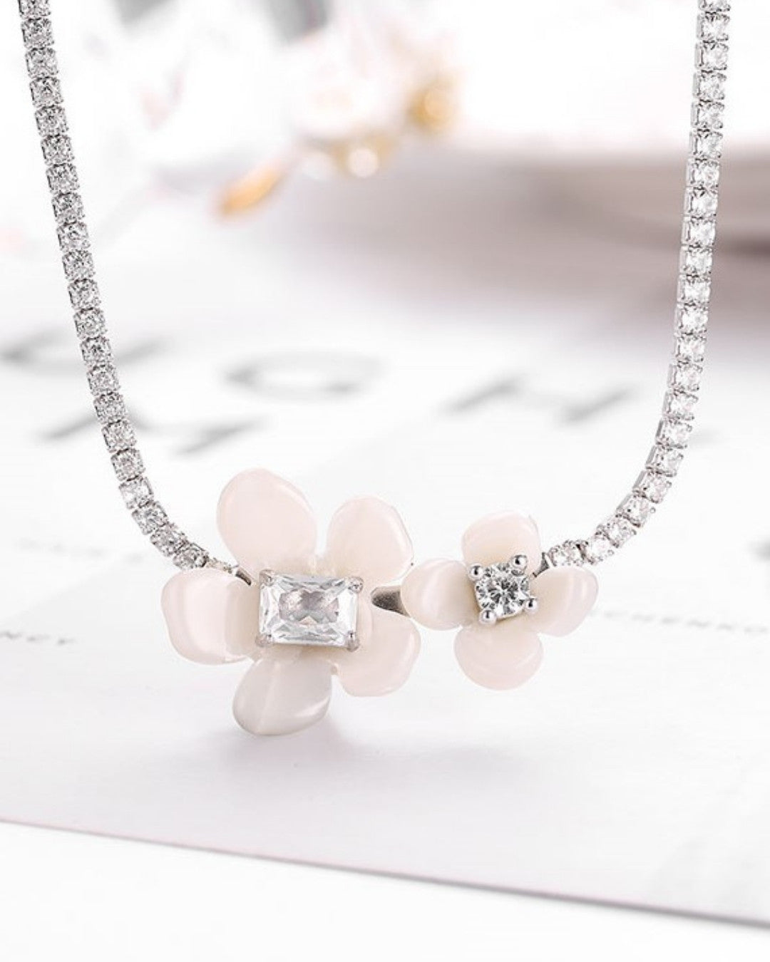 Silver Blossom Charm Floral Pendant Necklace