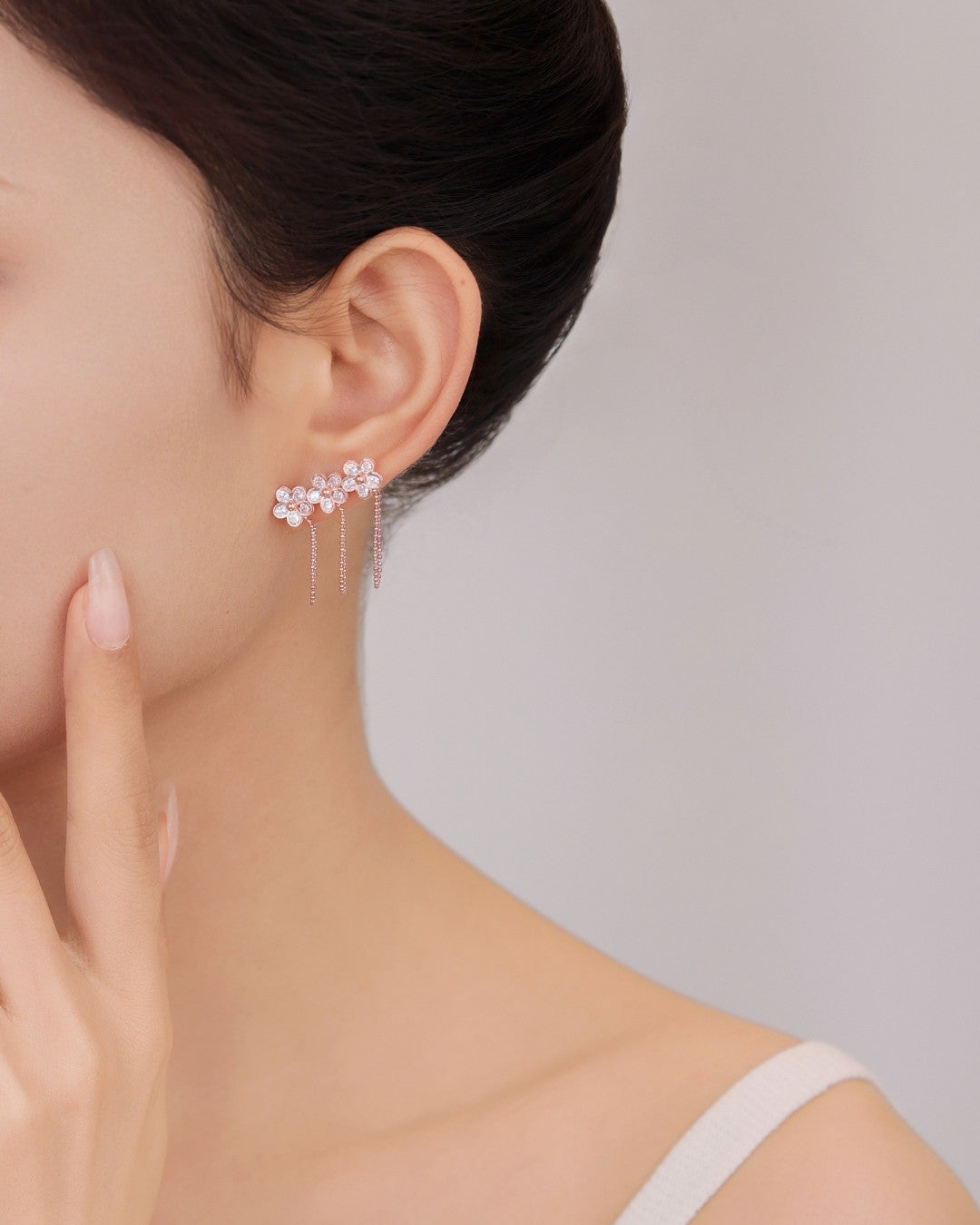 Silver Blossom Drizzle Rose Gold Earrings