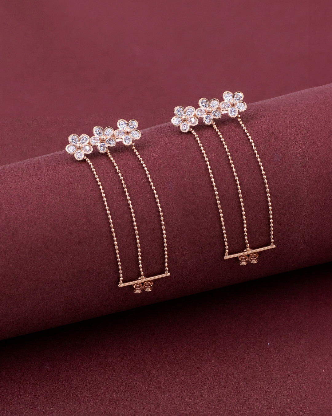 Silver Blossom Drizzle Rose Gold Earrings