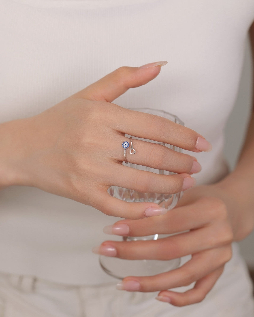 Silver Blue Spark Heart Ring
