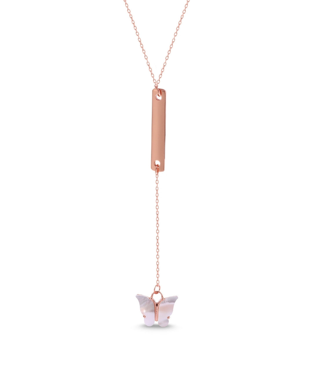Silver Blush Butterfly Drop Pendant Necklace