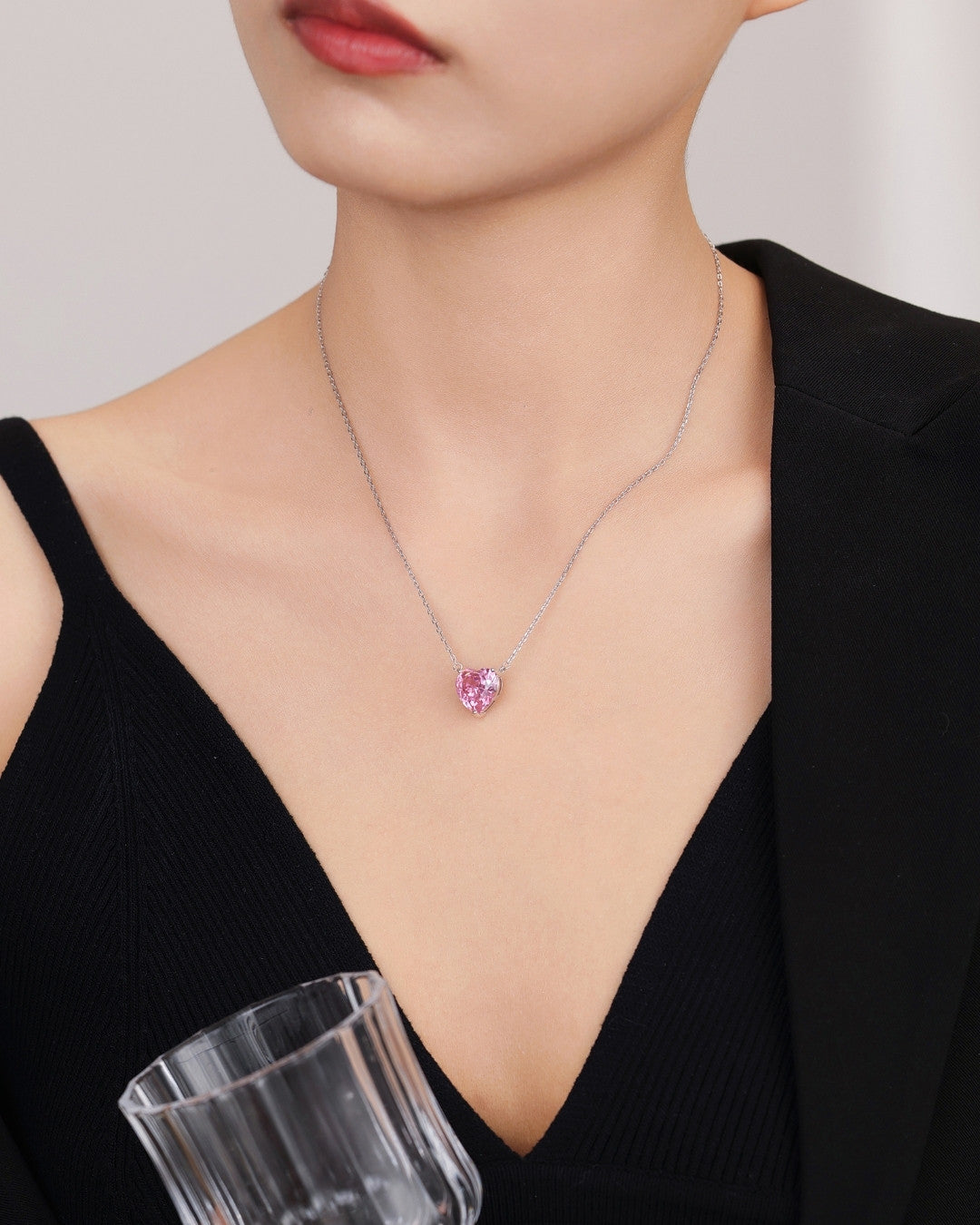 Silver Blushing Romance Heart Pendant Necklace