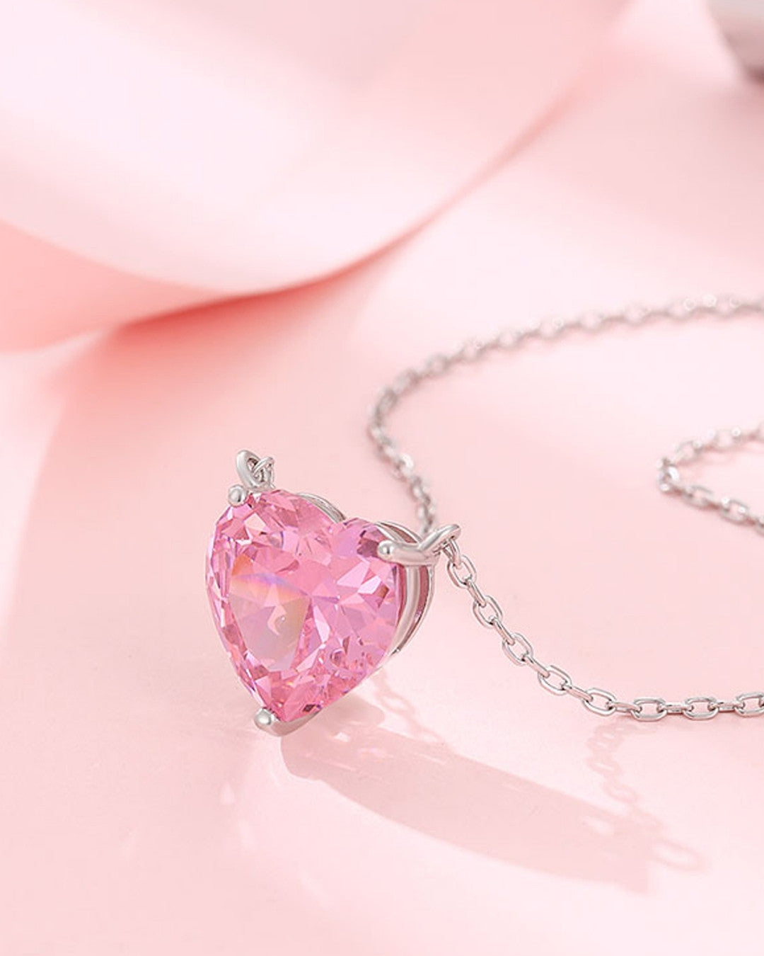 Silver Blushing Romance Heart Pendant Necklace