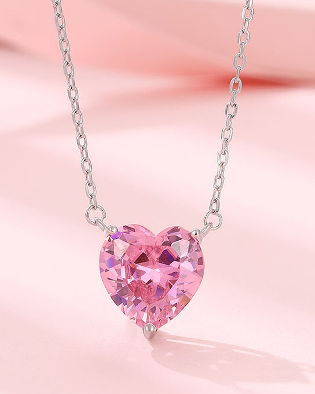 Silver Blushing Romance Heart Pendant Necklace