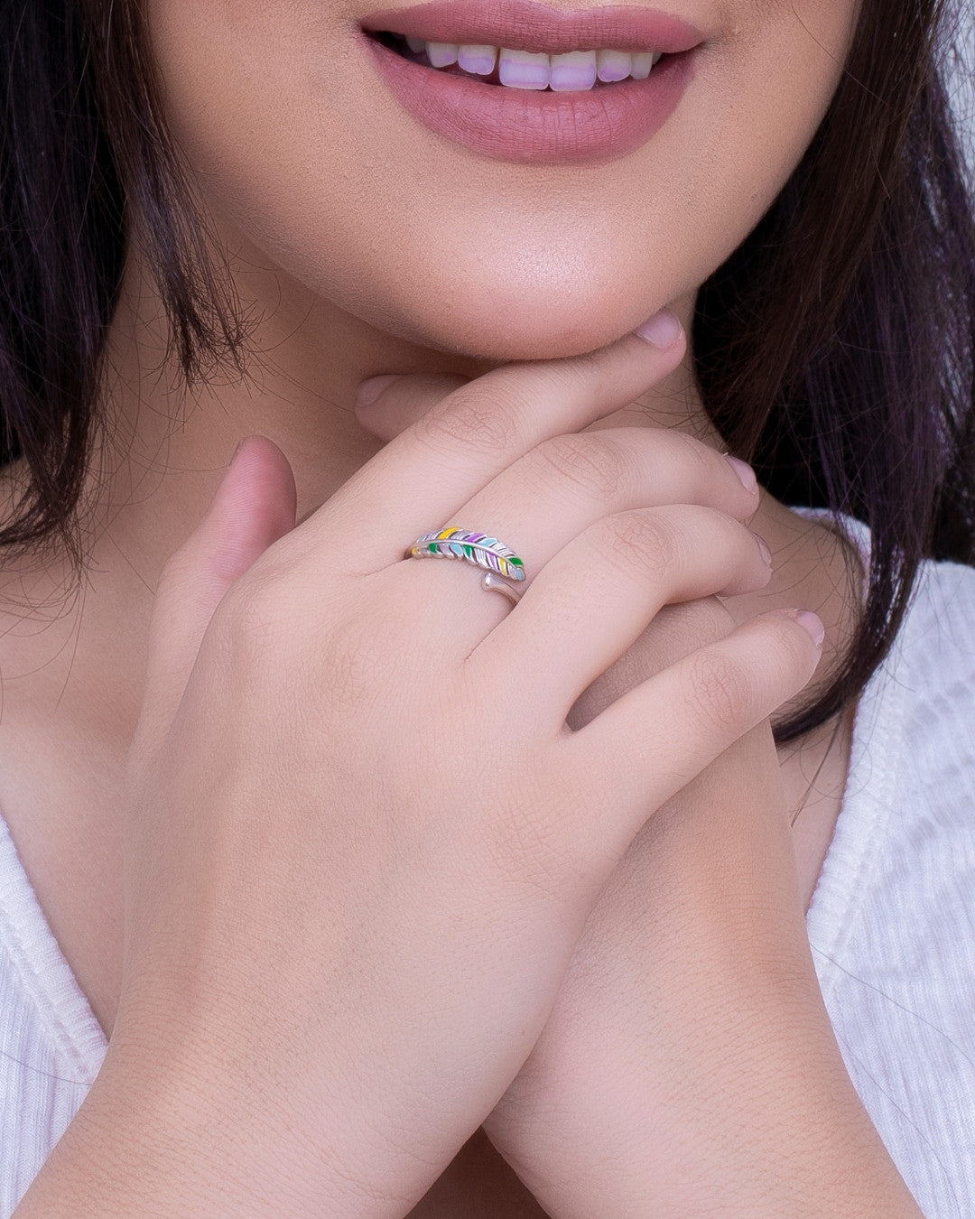 Silver Bohemian Spectrum Feather Ring