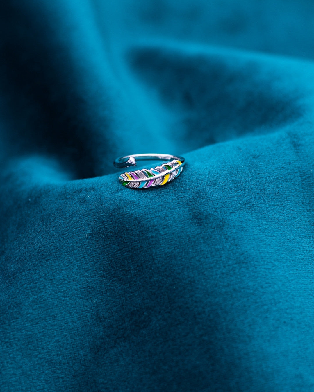 Silver Bohemian Spectrum Feather Ring