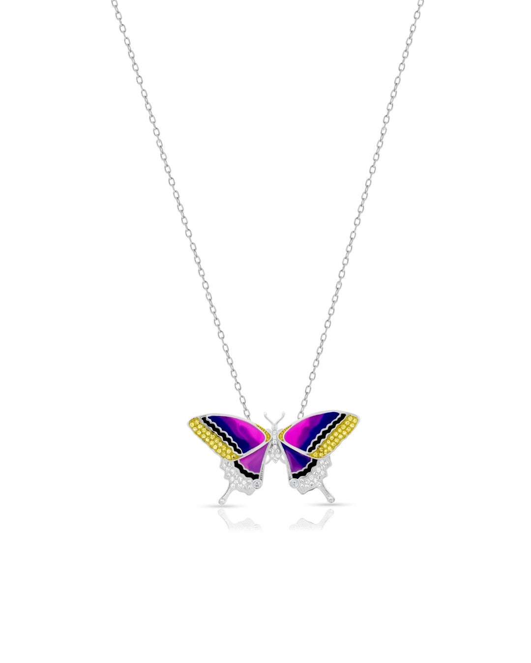 Silver Celestial Aurora Butterfly Pendant Necklace