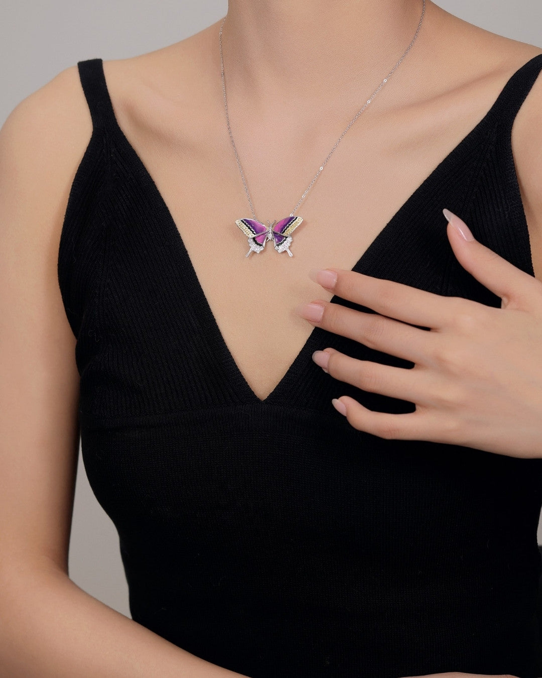 Silver Celestial Aurora Butterfly Pendant Necklace