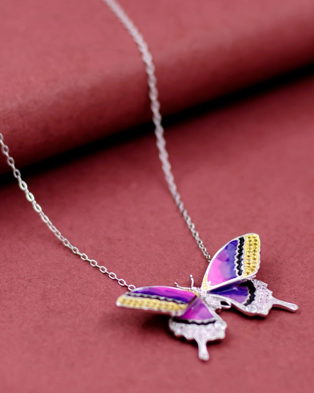 Silver Celestial Aurora Butterfly Pendant Necklace