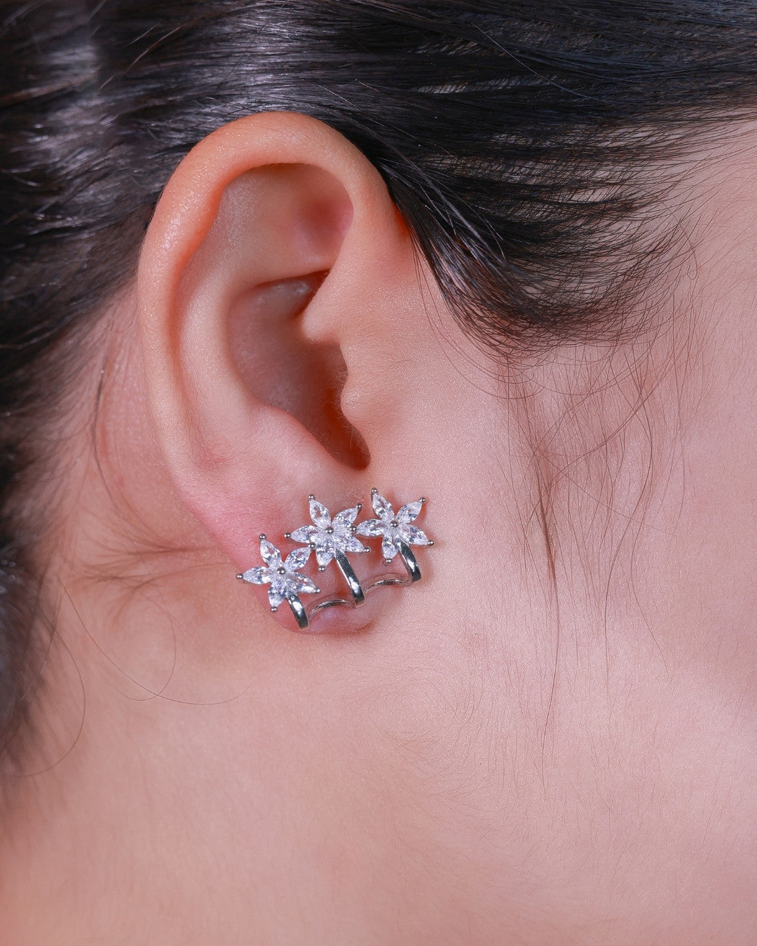 Silver Celestial Blossom Climber Earrings