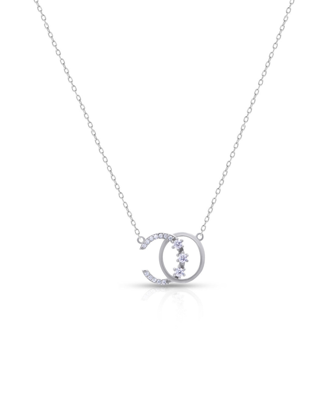Silver Celestial Harmony Moon Pendant Necklace