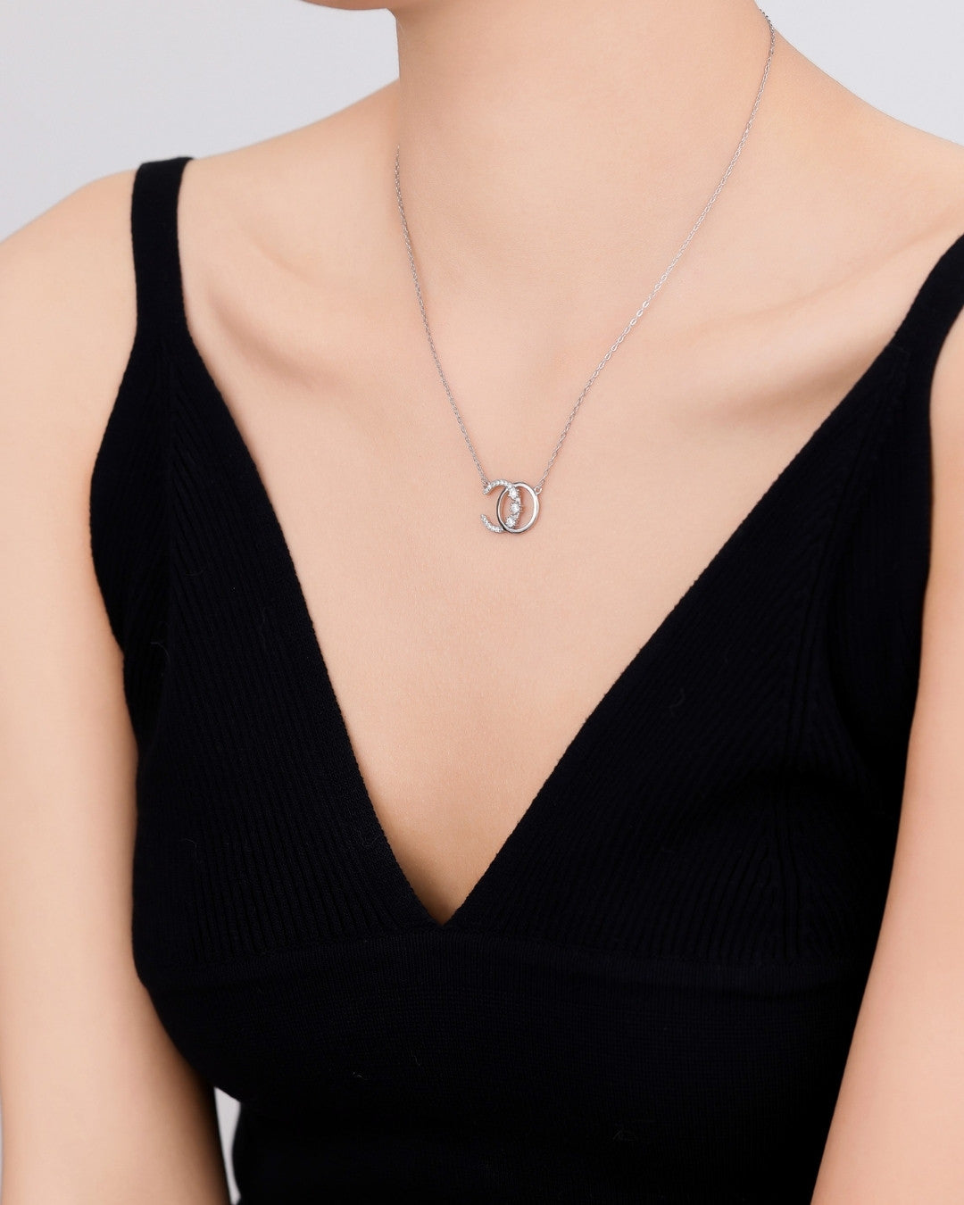Silver Celestial Harmony Moon Pendant Necklace