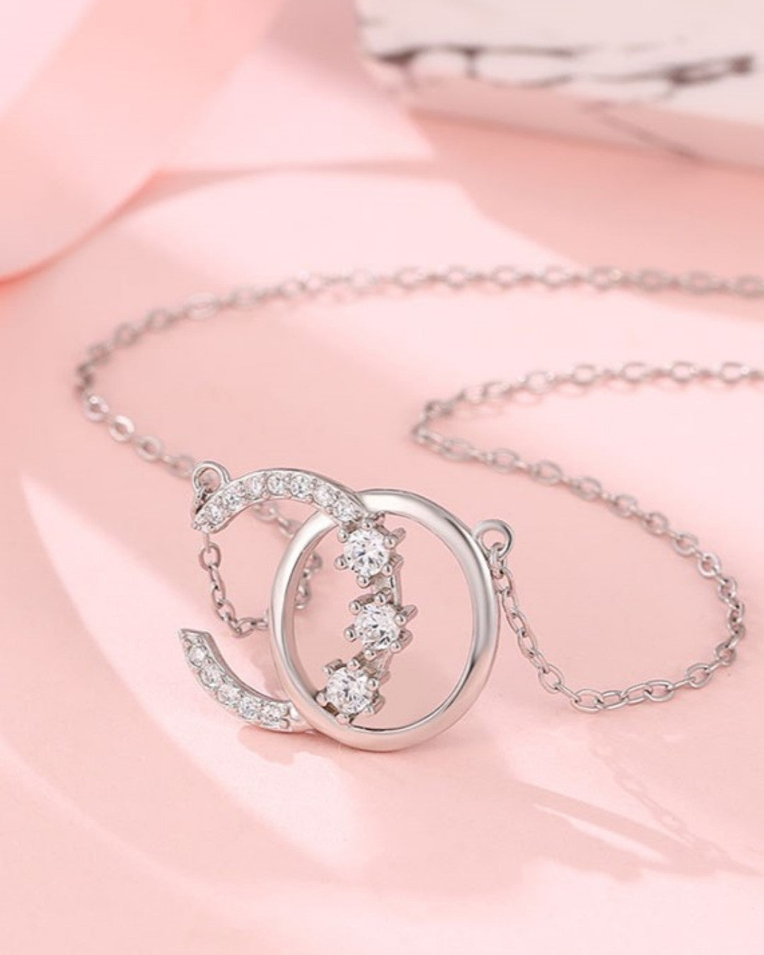 Silver Celestial Harmony Moon Pendant Necklace