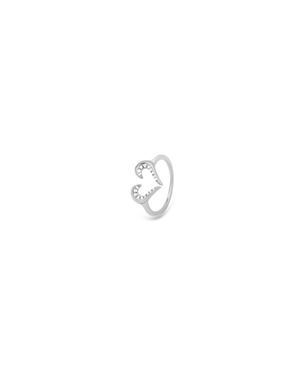 Silver Celestial Love Open Heart Ring