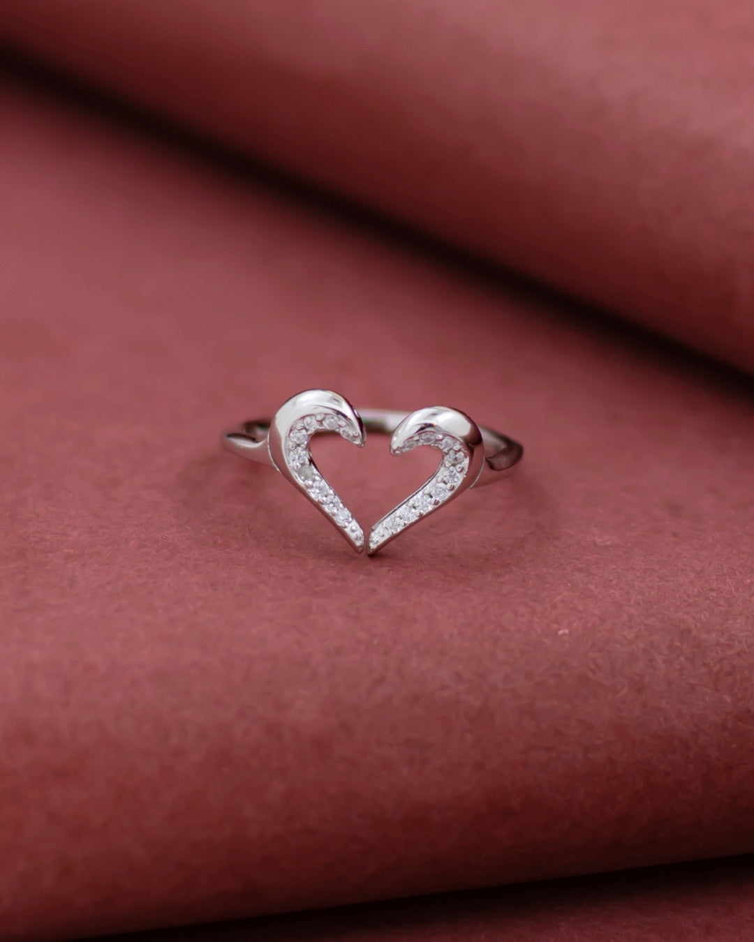 Silver Celestial Love Open Heart Ring