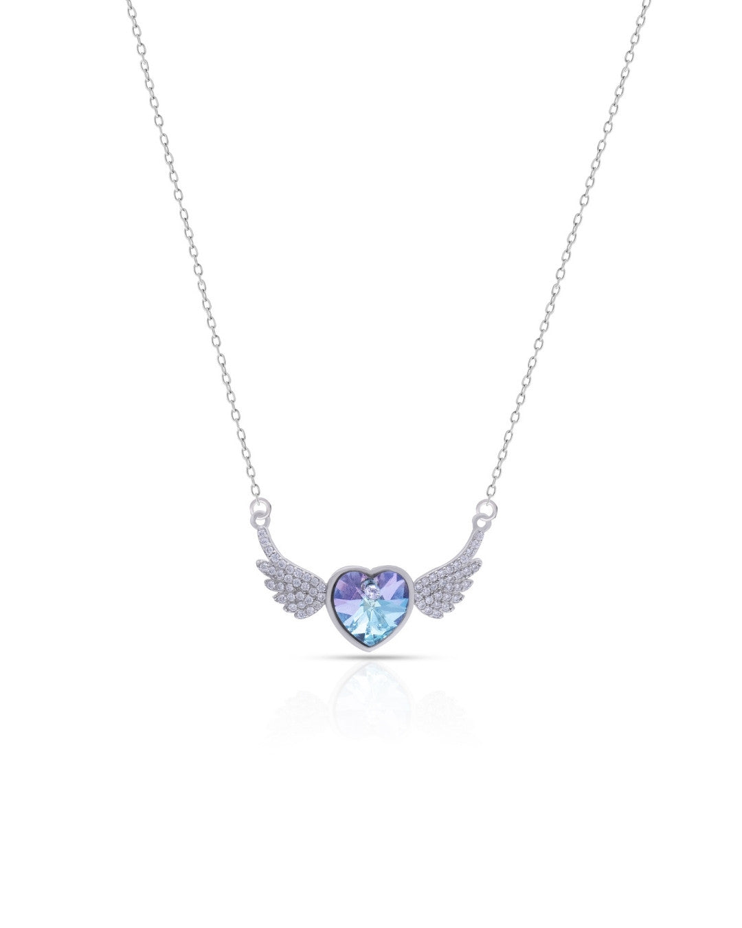 Silver Celestial Wings Heart Pendant Necklace