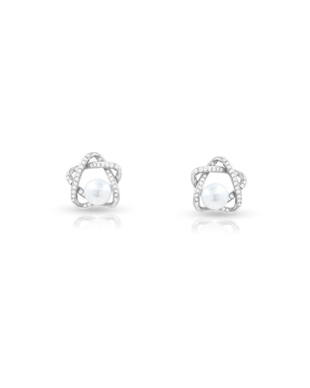 Silver Cosmic Orbit Pearl Stud Earrings