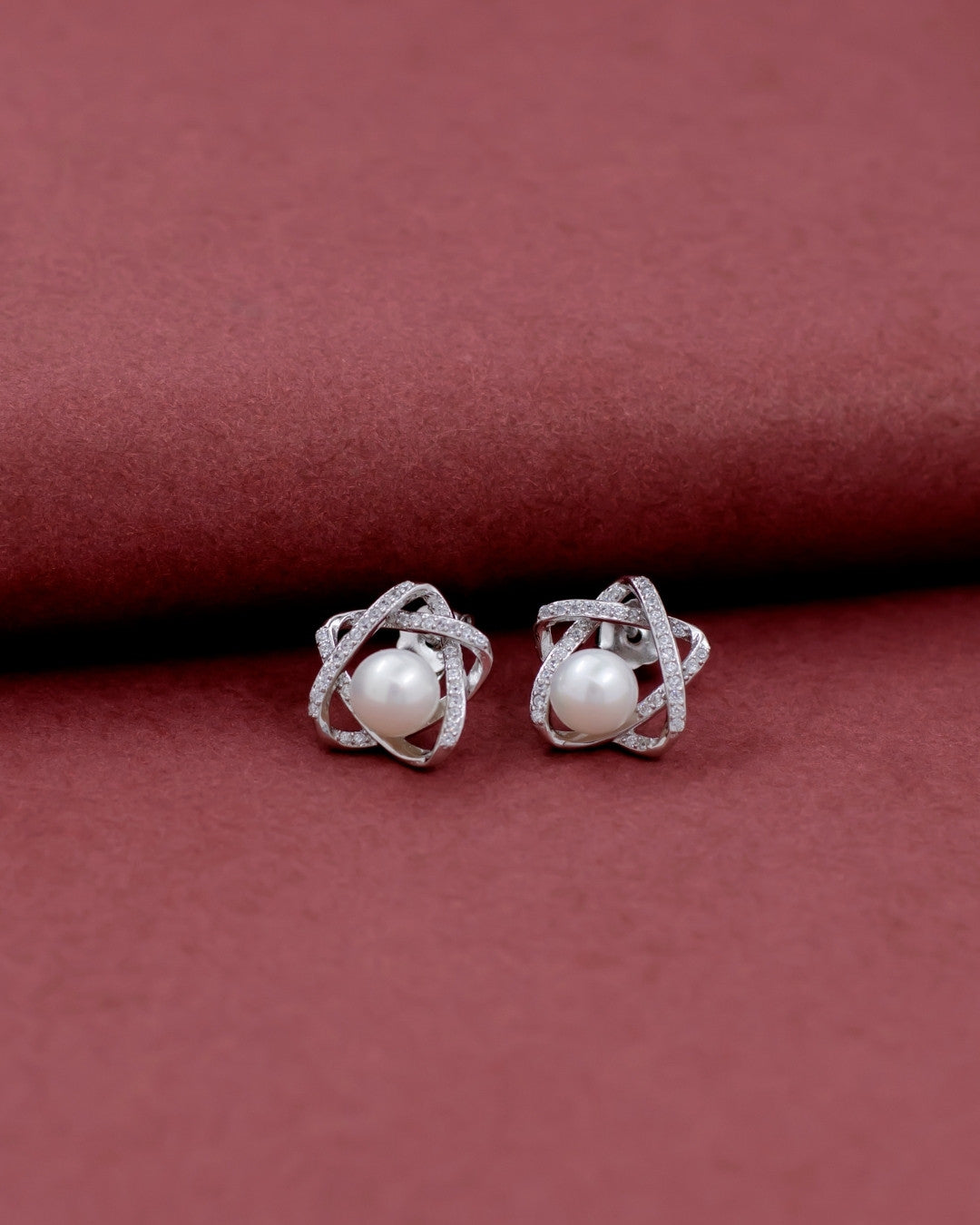 Silver Cosmic Orbit Pearl Stud Earrings
