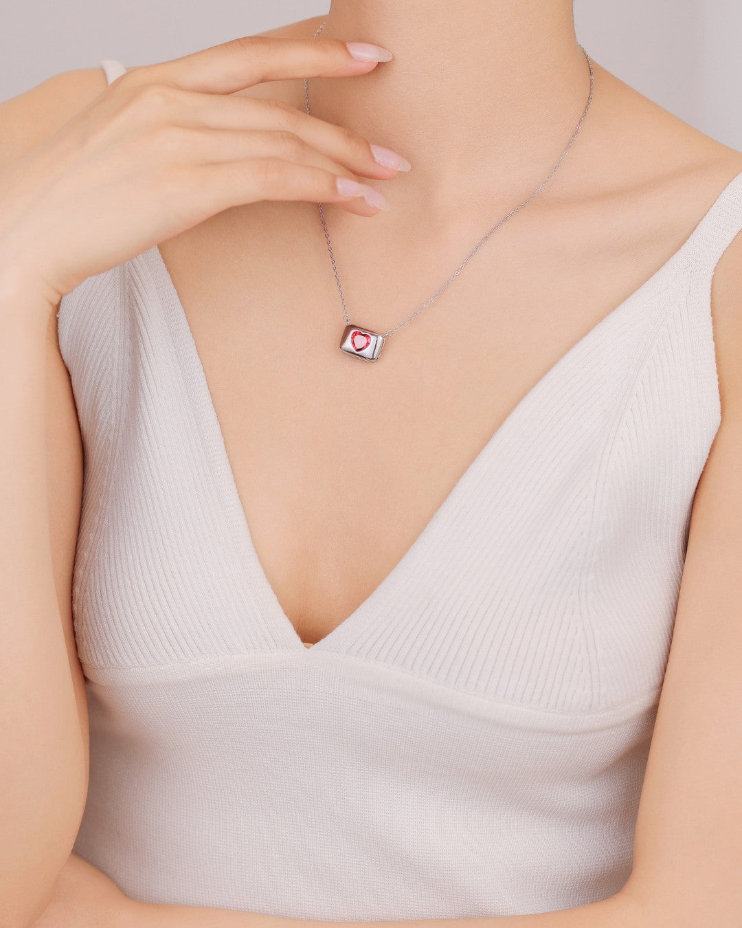 Silver Crimson Love Charm Pendant Necklace