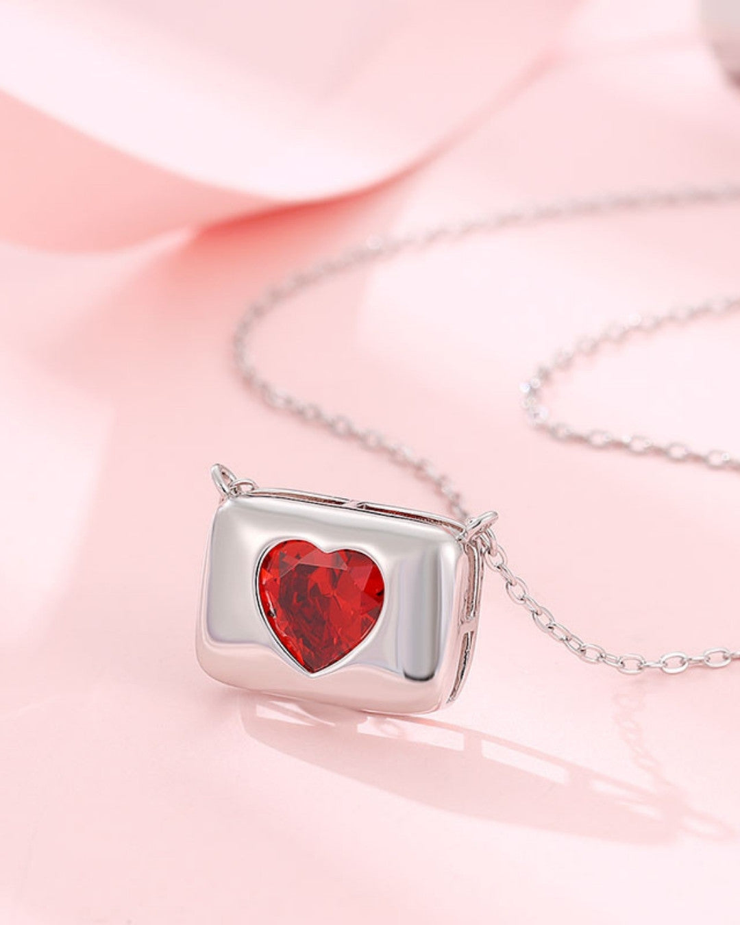 Silver Crimson Love Charm Pendant Necklace