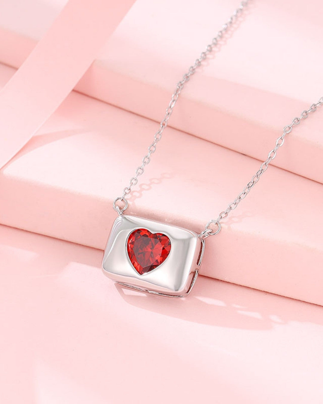 Silver Crimson Love Charm Pendant Necklace