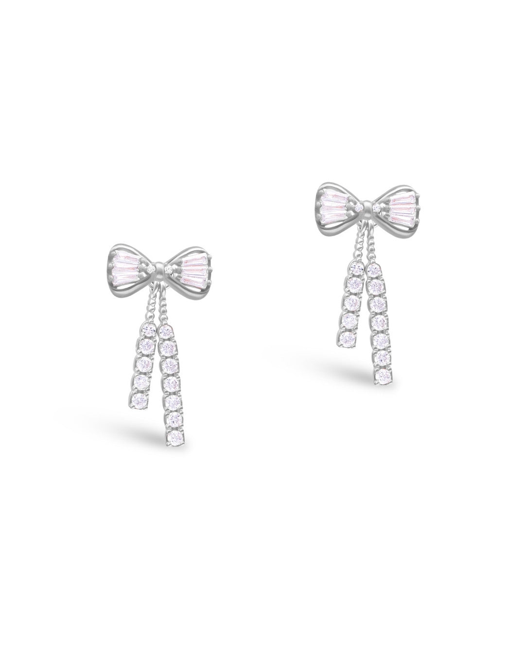 Silver Crystal Bow Cascade Earrings