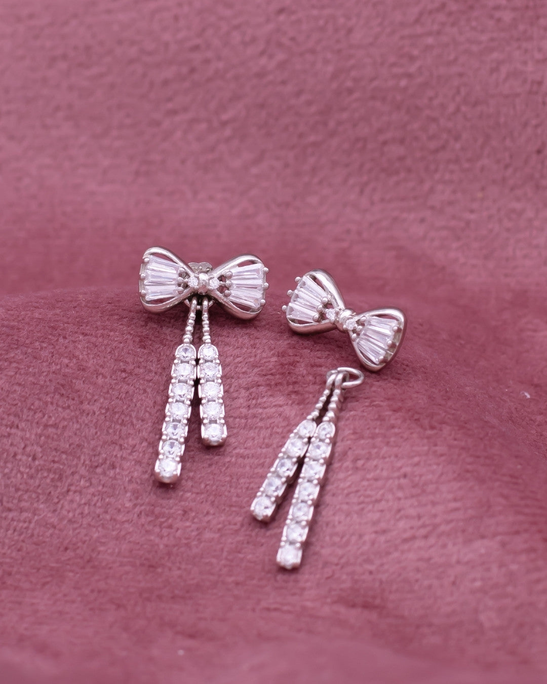 Silver Crystal Bow Cascade Earrings