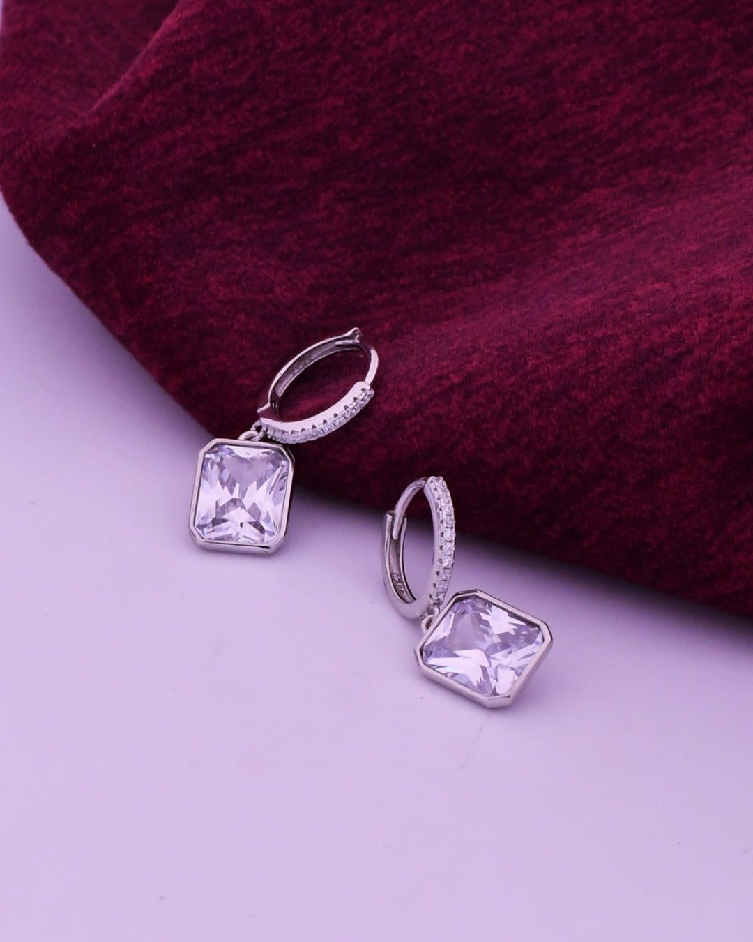 Silver Crystal Elegance Hoop Earrings