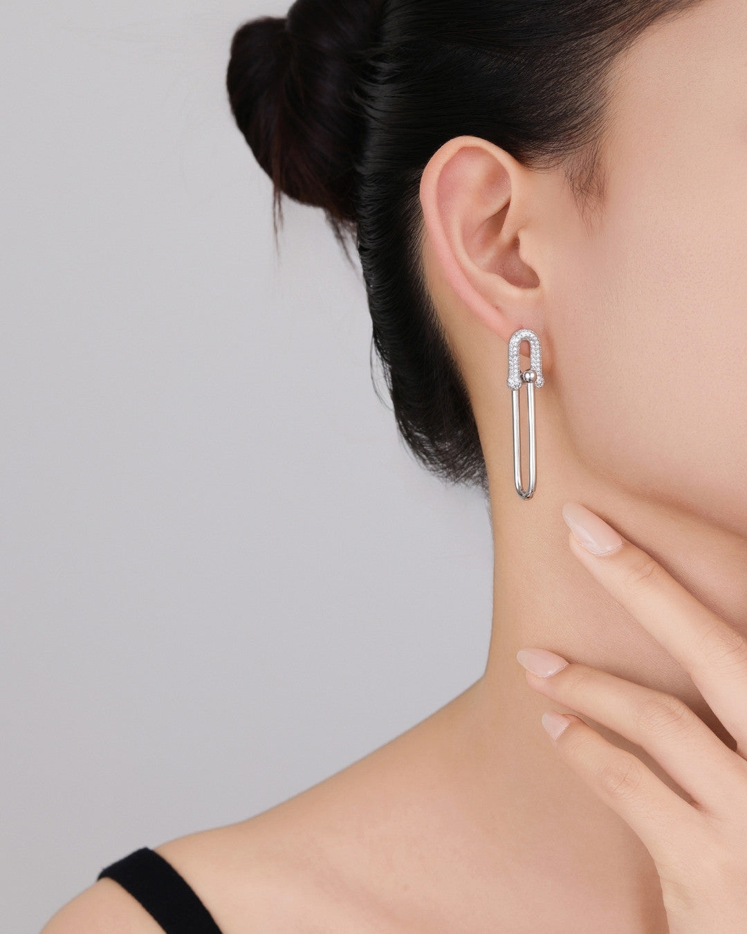 Silver Dazzling Loop Charm Earrings