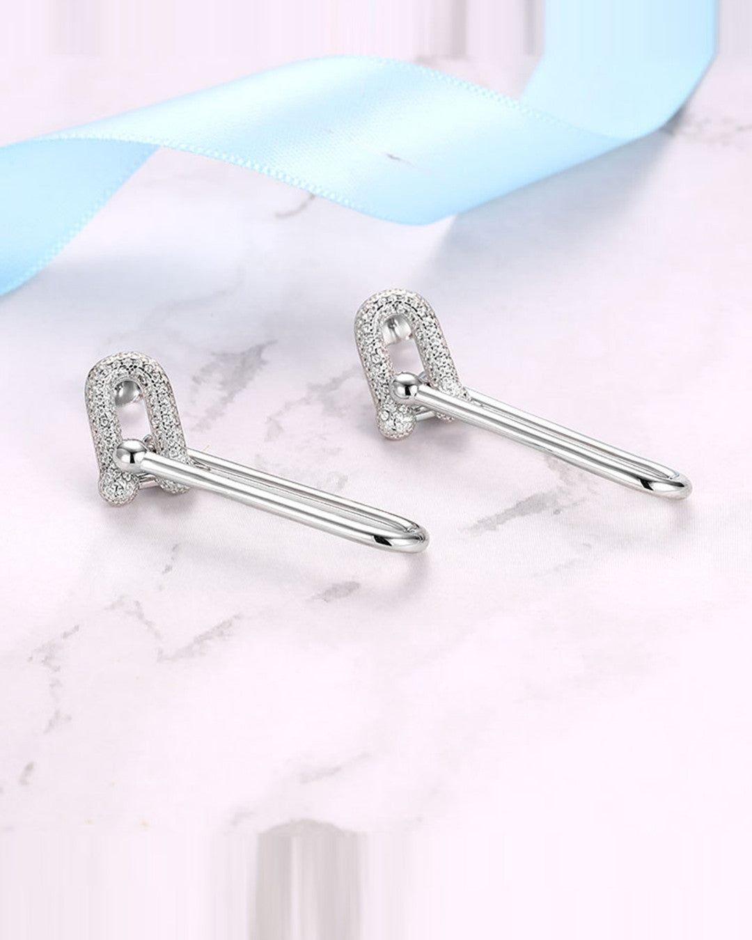 Silver Dazzling Loop Charm Earrings