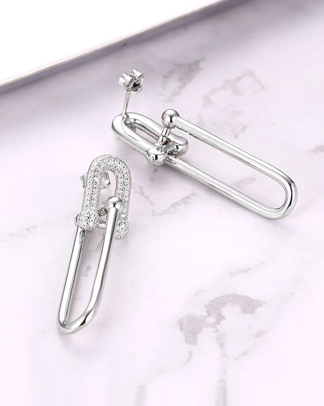 Silver Dazzling Loop Charm Earrings