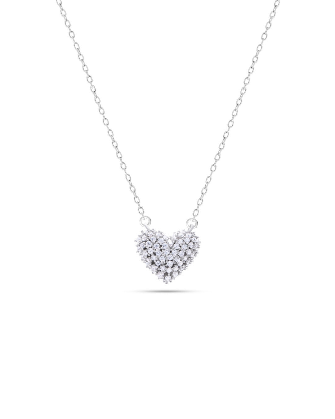Silver Diamond Cluster Heart Pendant Necklace