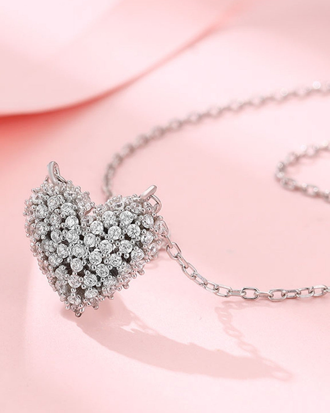 Silver Diamond Cluster Heart Pendant Necklace